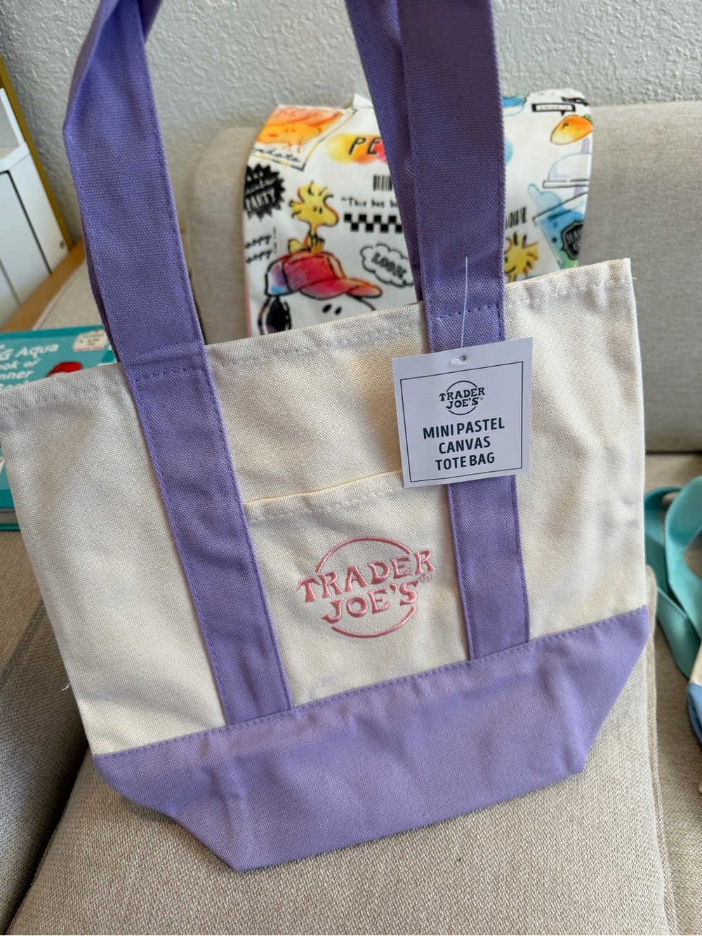 Mini Pastel Canvas Tote Bag - Lavender/Off-White